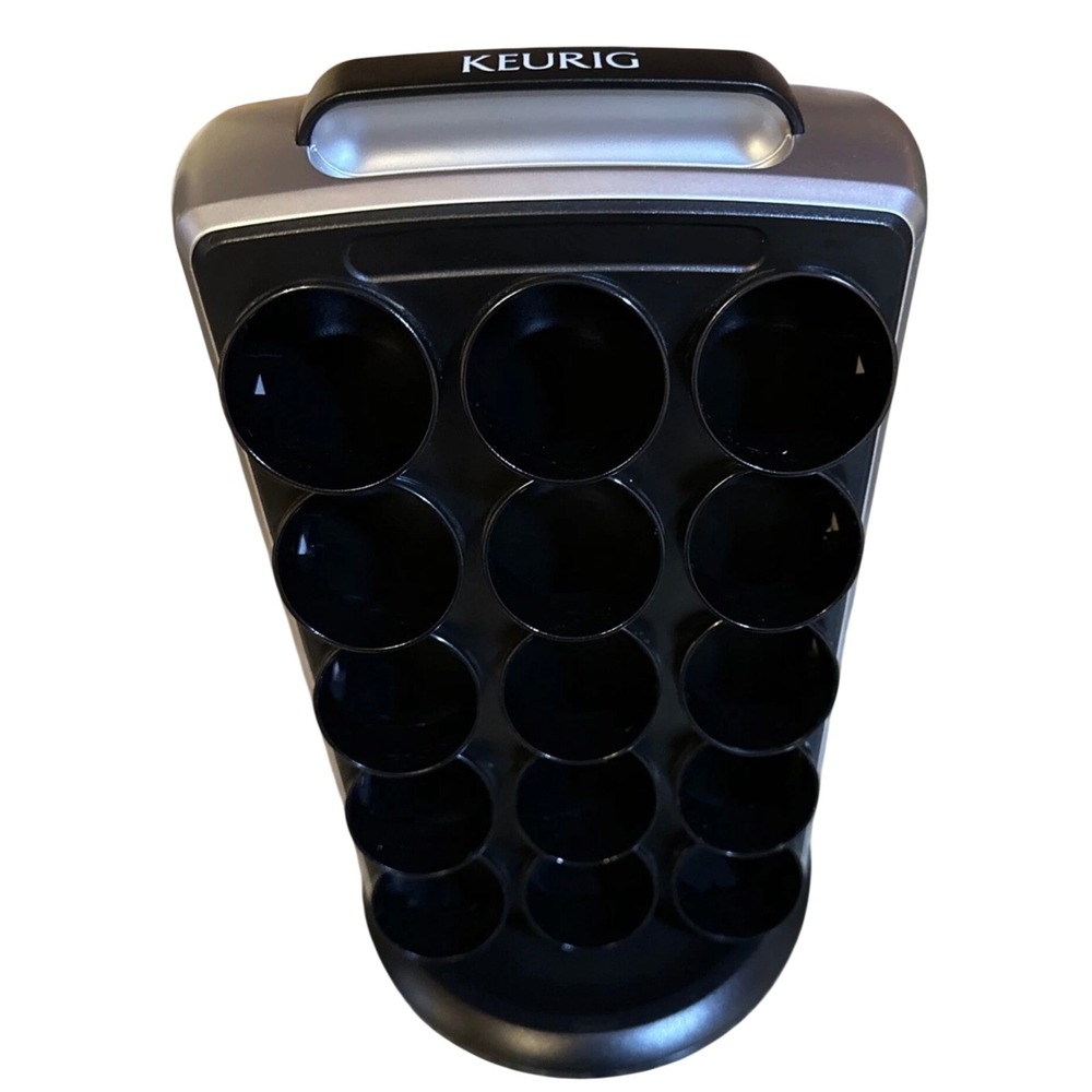 Keurig K-Cup Carousel Rotating Coffee Pod Holder Tower 30 Capacity Black Silver